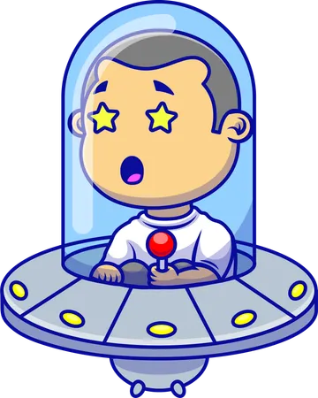 Boy Flying Ufo Spaceship  Illustration