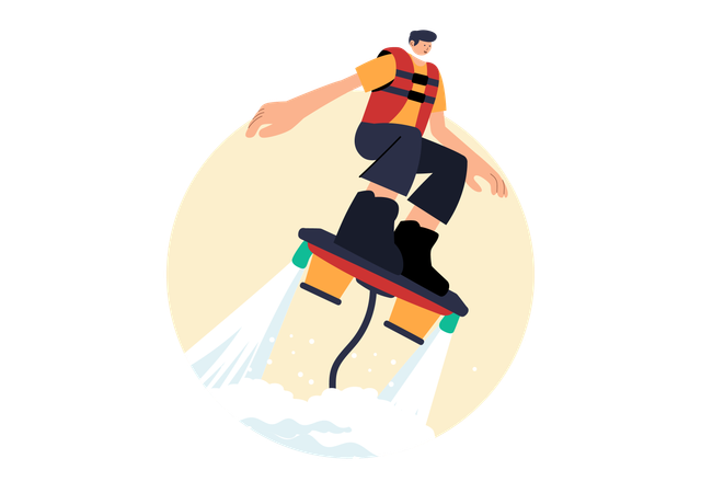 Boy flying using flyboard  Illustration