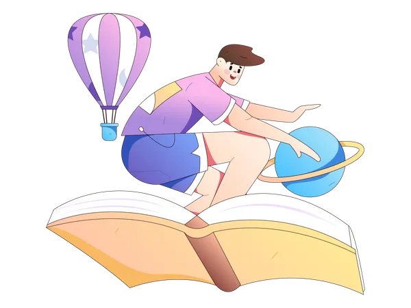 Boy flying with book  Illustration