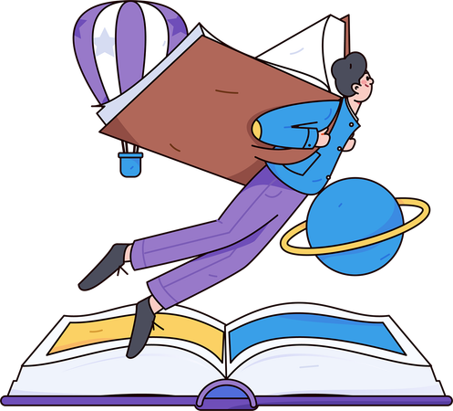 Boy flying with book  Illustration