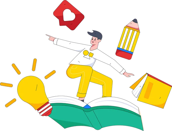 Boy flying with book  Illustration