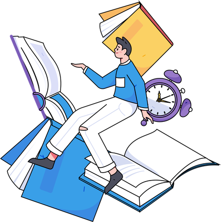 Boy flying with book  Illustration