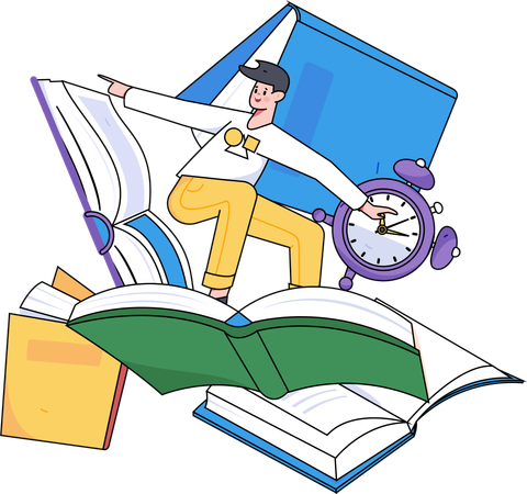 Boy flying with book  Illustration