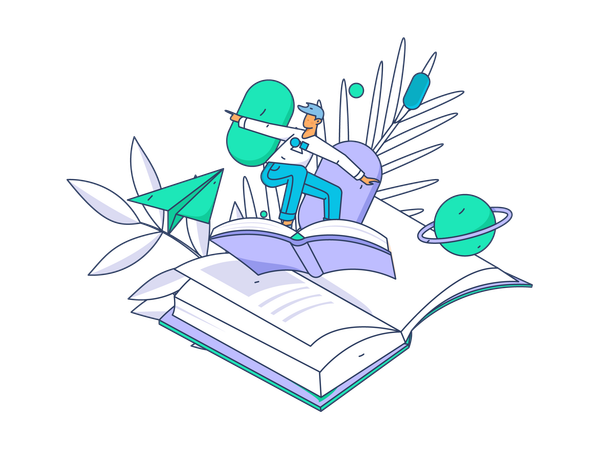 Boy flying with book  Illustration