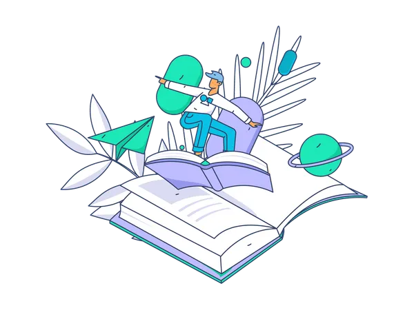 Boy flying with book  Illustration