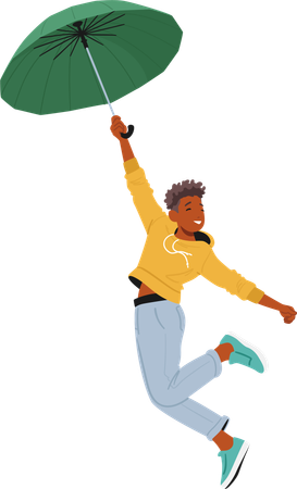 Boy flying With Umbrella  Illustration