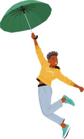 Boy flying With Umbrella  Illustration