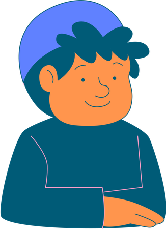 Boy folding hands half way up body  Illustration