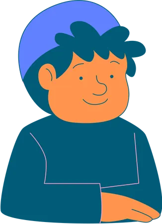 Boy folding hands half way up body  Illustration
