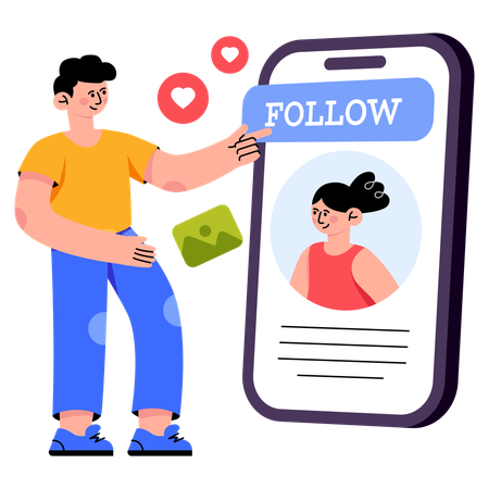 Boy follow account of female friend  Illustration