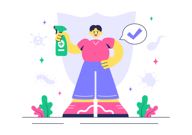 Boy following Antibacterial Practices  Illustration