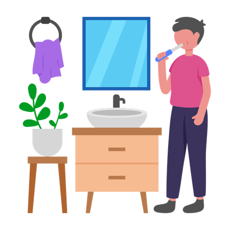 Boy following Daily Teeth Brushing Routine  Illustration