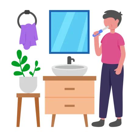 Boy following Daily Teeth Brushing Routine  Illustration