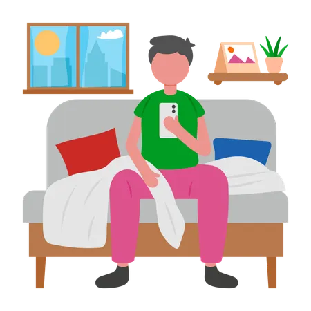 Boy following Morning Phone Notification Check  Illustration