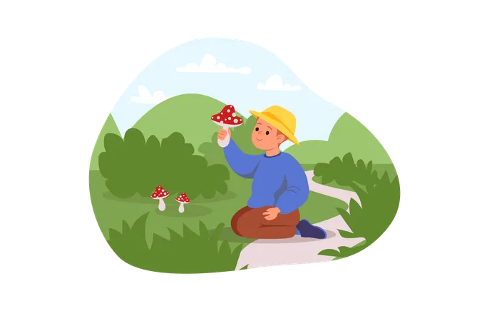 Boy found poisonous mushroom  Illustration