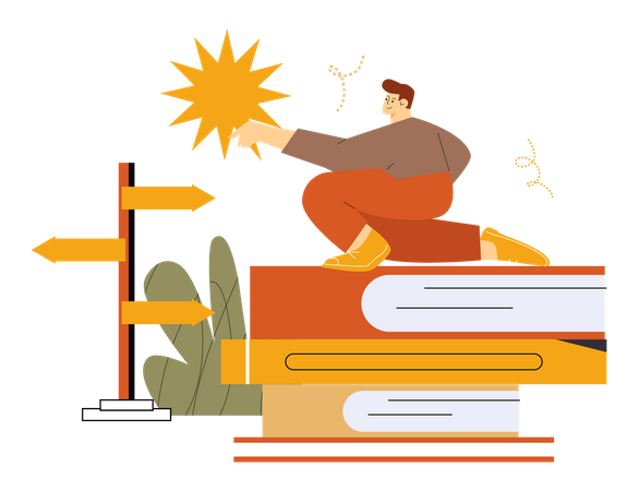 Boy gaining knowledge from books Illustration