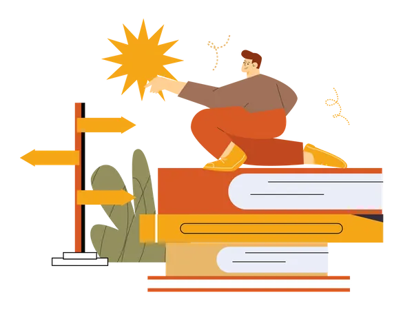 Boy gaining knowledge from books  Illustration