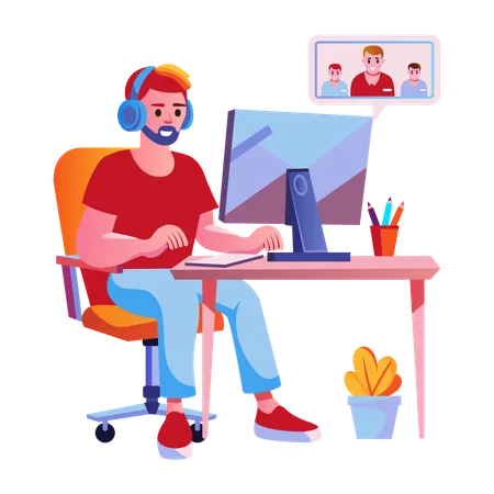 Boy gamer playing online game  Illustration