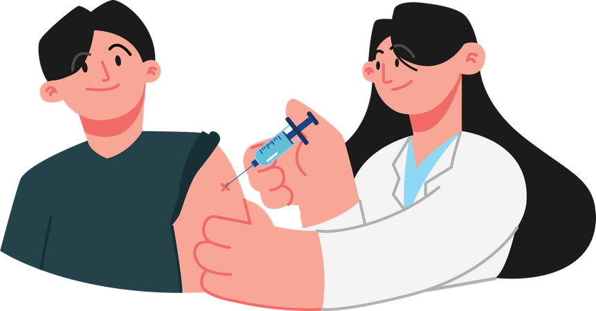 Boy get vaccine injection from doctor  Illustration