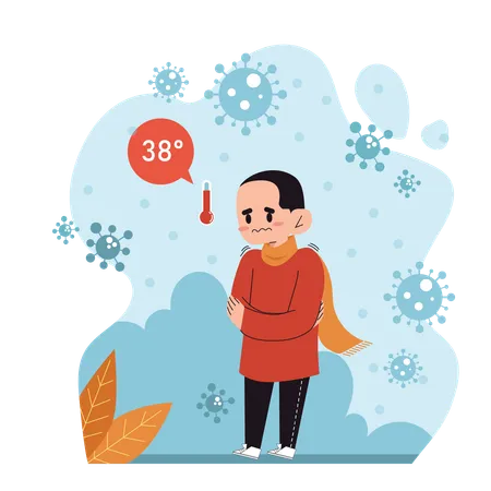 Boy getting 38 degree fever  Illustration