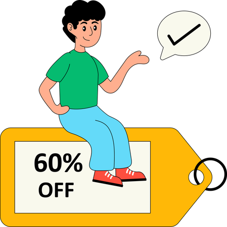 Boy getting 60% off shopping deal  Illustration