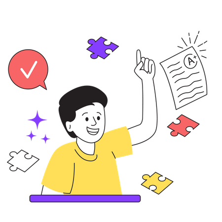 Boy getting A plus result  Illustration