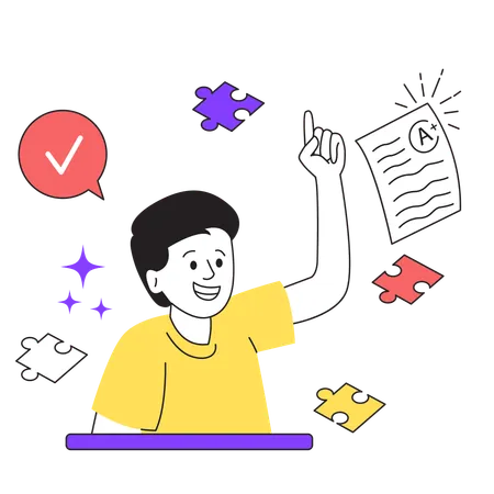 Boy getting A plus result  Illustration