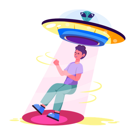 Boy getting abducted by UFO  Illustration