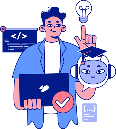 Boy getting ai coding idea  Illustration