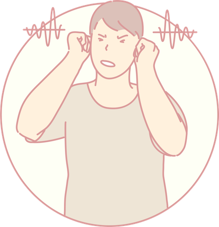 Boy getting annoyed by unnecessary noise  Illustration