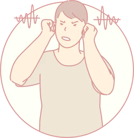 Boy getting annoyed by unnecessary noise  Illustration