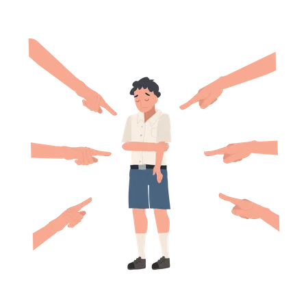 A Victim Of Bullying Concept Unhappy Thai Student Boy Is Sad From Bullying In School Flat Vector Cartoon Illustration Illustration