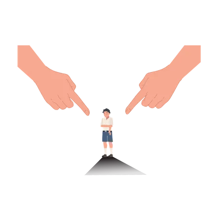 Blame And Shame Against Children Concept Small Of Student Boy With Huge Hands As Parents Expectation Flat Vector Cartoon Illustration Illustration