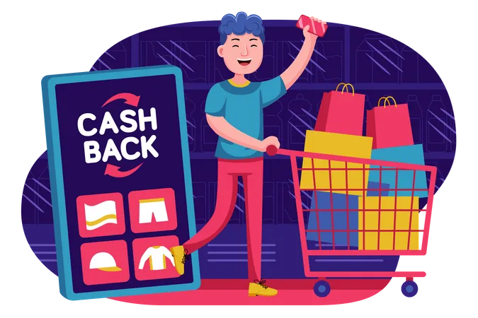 Boy getting cash from online shopping Illustration