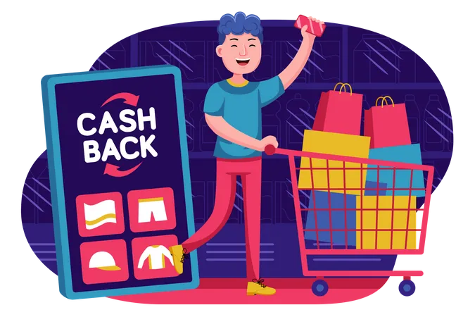 Boy getting cash from online shopping  Illustration