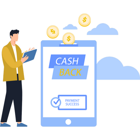 Boy Getting Cashback After Payment  Illustration