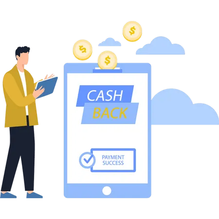 Boy Getting Cashback After Payment  Illustration