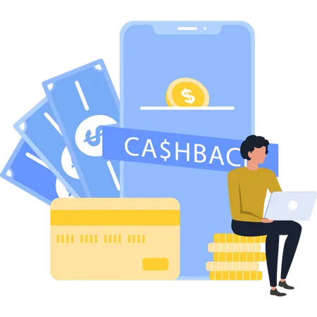 Boy Getting Cashback Online  Illustration