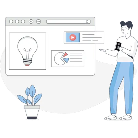 Boy Getting Creative business Idea  Illustration