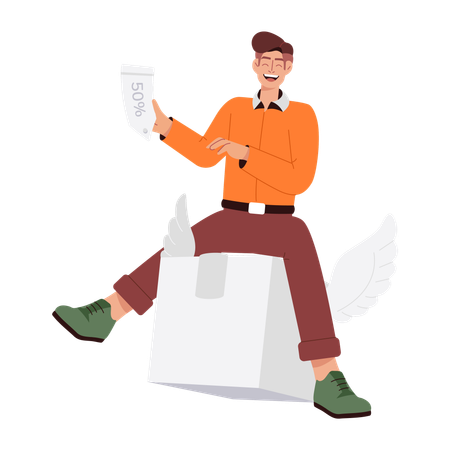 Boy getting delivery discount  Illustration