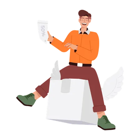 Boy getting delivery discount  Illustration