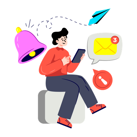 Boy getting Email Notification  Illustration