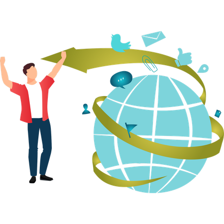 Boy getting excited about global business analysis  Illustration