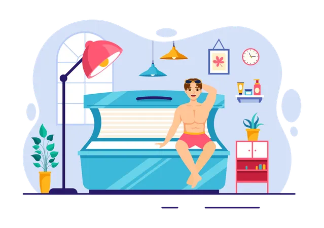 Tanning Salon Vector Illustration Of Bed Procedure To Get Exotic Skin With Modern Technology At The Spa Solarium In Flat Cartoon Background Illustration