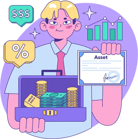 Boy getting financial certificate  Illustration