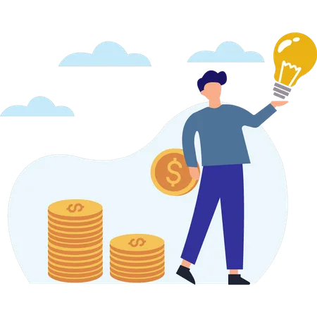 Boy getting financial idea  Illustration