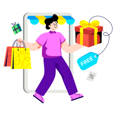 Boy getting Free Gift  Illustration