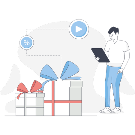 Boy getting gift delivery  Illustration