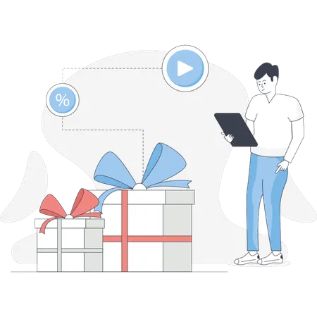 Boy getting gift delivery  Illustration