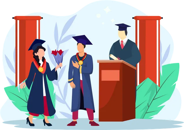 Boy getting graduation congratulations  Illustration